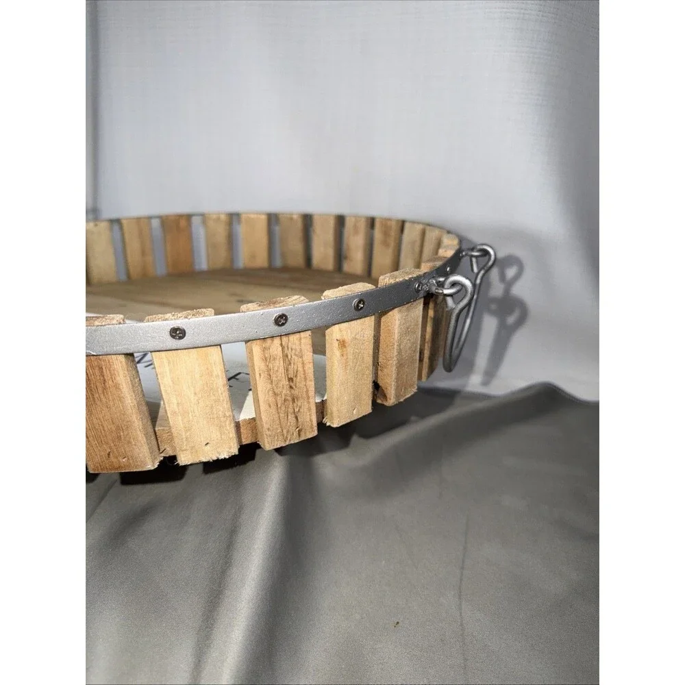 Farmhouse Greenwood Farmers Market Wood Slat Serving Tray Basket 13.5 Inch